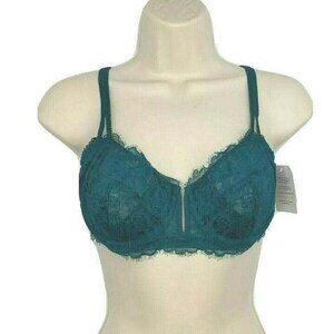Auden Womens Bra Unlined Balconette English Teal Green Blue Lace Size 32D NEW